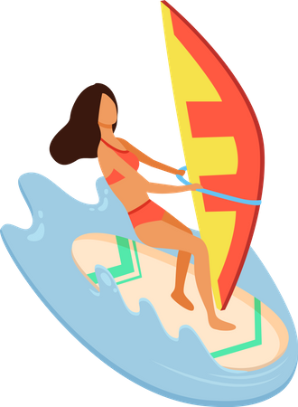 Mujer Vistiendo Traje De Baño Windsurf  Ilustración