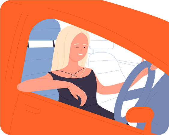 Mujer conduciendo coche  Ilustración