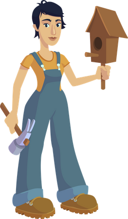 Mujer construyendo pajarera  Ilustración