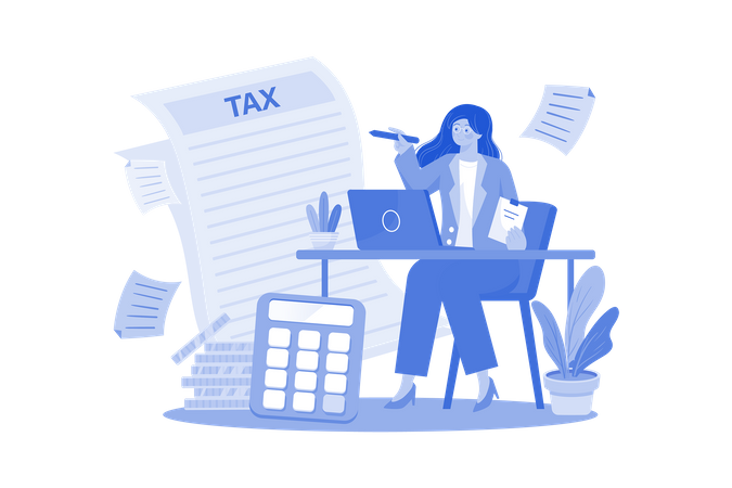 Contadora prepara declaraciones de impuestos para pequeñas empresas  Ilustración
