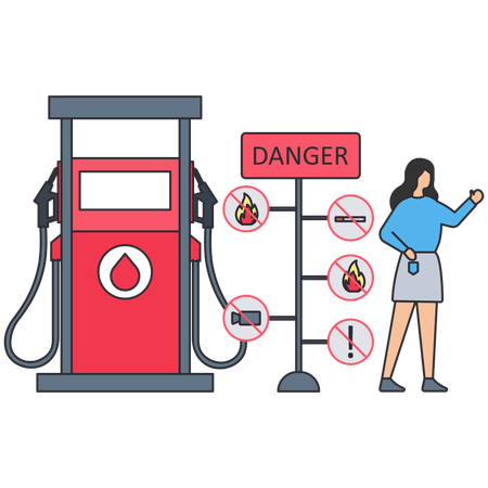 Mujer contando sobre el proceso de reabastecimiento de combustible  Ilustración