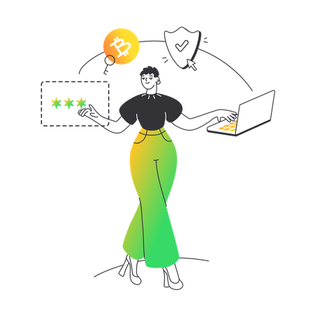 Mujer actualizó la contraseña de bitcoin  Ilustración