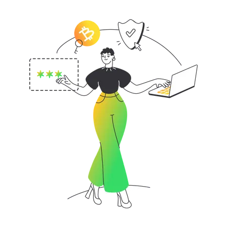 Mujer actualizó la contraseña de bitcoin  Ilustración