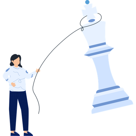 Mujer controlando pieza de ajedrez estratégicamente  Ilustración
