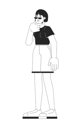 Mujer coreana acariciando la barbilla  Ilustración