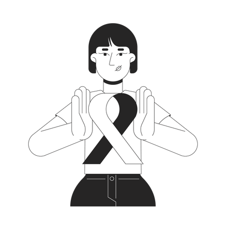 Mujer coreana haciendo campaña de concientización sobre el cáncer de mama  Ilustración