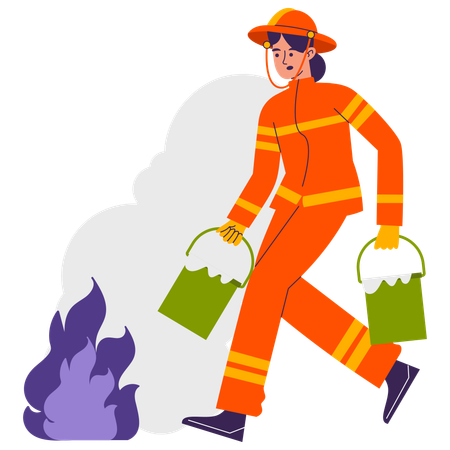 Mujer corriendo con cubo de fuego  Ilustración