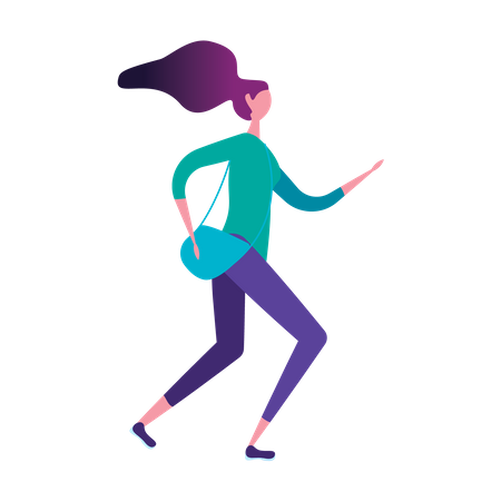 Mujer corriendo con bolso de mano  Ilustración