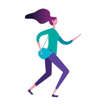 Mujer corriendo con bolso de mano  Ilustración