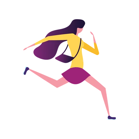 Mujer corriendo con bolso de mano  Ilustración