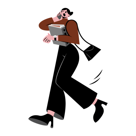 Mujer corriendo con carpeta de archivos  Ilustración