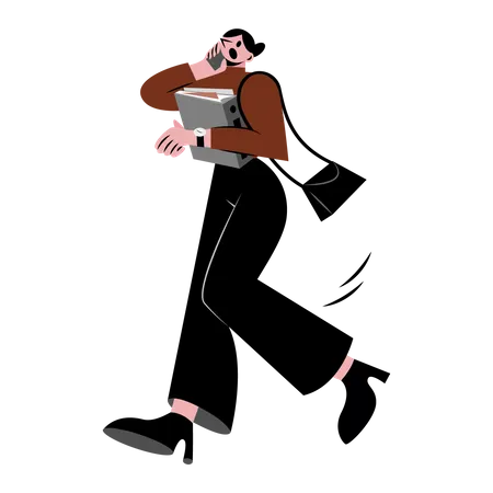 Mujer corriendo con carpeta de archivos  Ilustración