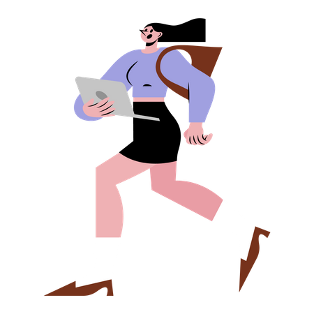 Mujer corriendo con cuaderno  Ilustración