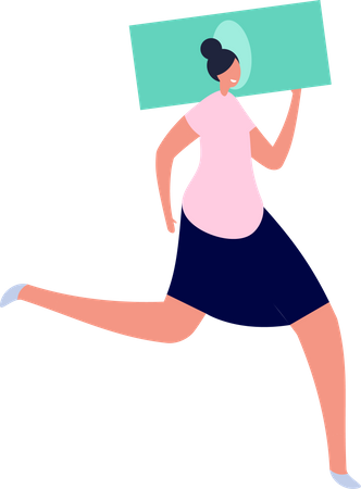 Mujer corriendo con dinero  Ilustración