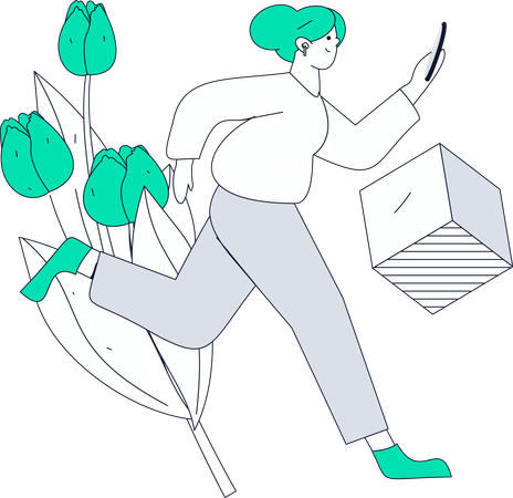 Mujer corriendo con el teléfono  Ilustración