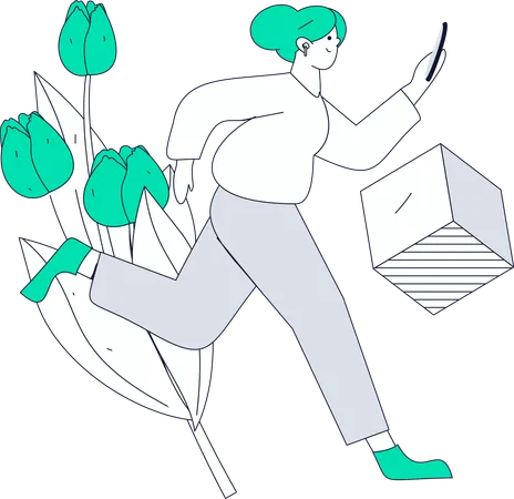 Mujer corriendo con el teléfono  Ilustración