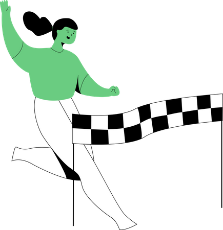 Mujer corriendo cruza la línea de meta  Ilustración