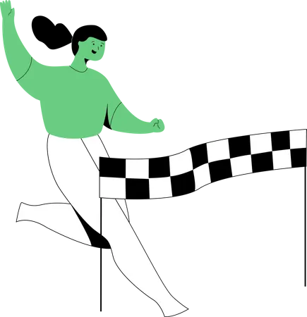 Mujer corriendo cruza la línea de meta  Ilustración