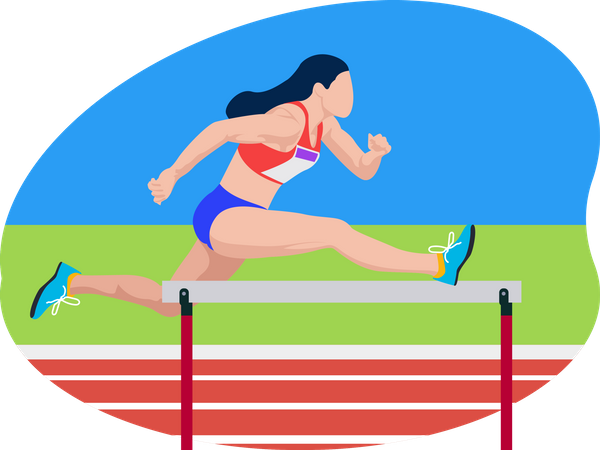 Mujer corriendo en carrera de obstáculos  Ilustración