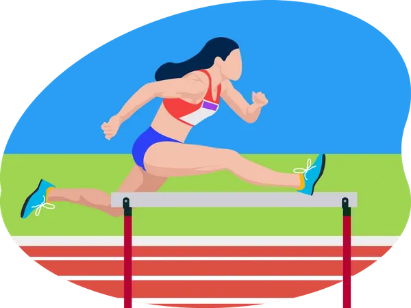 Mujer corriendo en carrera de obstáculos  Ilustración
