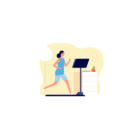 Mujer corriendo en cinta  Ilustración