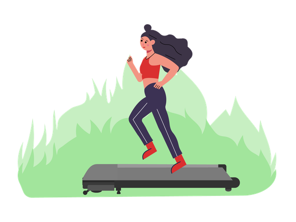 Mujer corriendo en cinta de correr  Ilustración