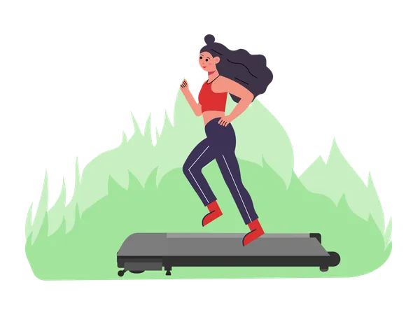 Mujer corriendo en cinta de correr  Ilustración