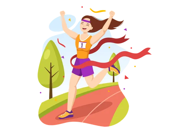 Mujer corriendo en carrera de maratón  Ilustración