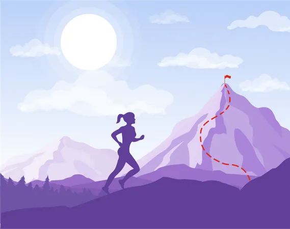 Mujer corriendo en la montaña  Ilustración