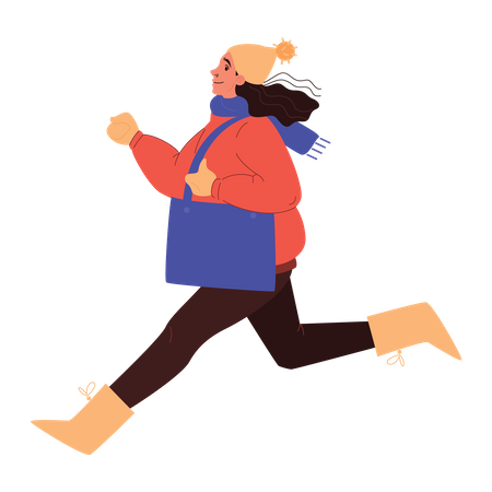 Mujer corriendo con ropa de invierno  Ilustración