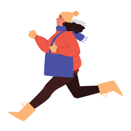 Mujer corriendo con ropa de invierno  Ilustración