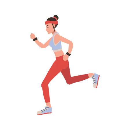 Mujer corriendo en ropa deportiva trotando al aire libre  Ilustración