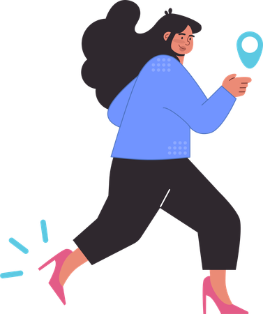 Mujer corriendo buscando ubicación de trabajo  Illustration