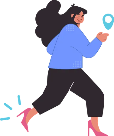 Mujer corriendo buscando ubicación de trabajo  Illustration