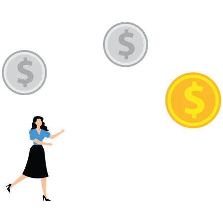 Mujer corriendo hacia el dólar  Ilustración