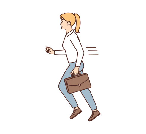 Mujer corriendo hacia el trabajo  Ilustración