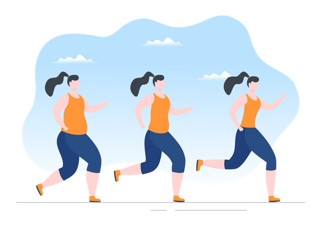 Mujer corriendo para adelgazar  Ilustración