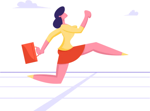 Mujer corriendo para ganar la carrera  Ilustración