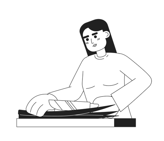Mujer cortando cebolla verde  Ilustración