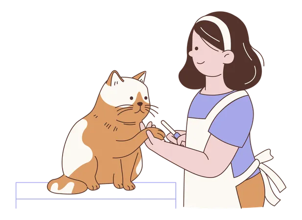 Mujer cortando las garras del gato  Ilustración