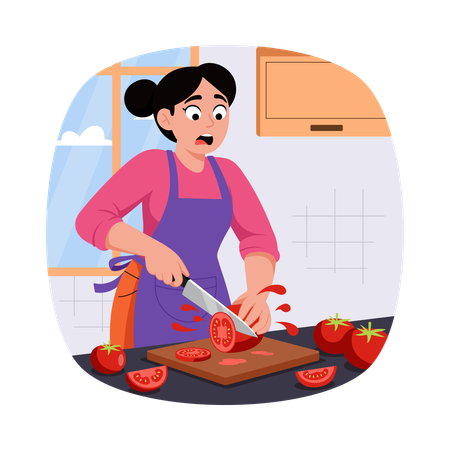 Mujer cortando verduras para ensalada  Ilustración