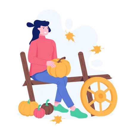 Mujer cosechando calabaza  Ilustración