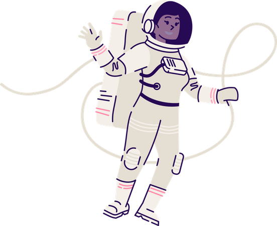 Mujer cosmonauta en traje espacial flotando  Ilustración