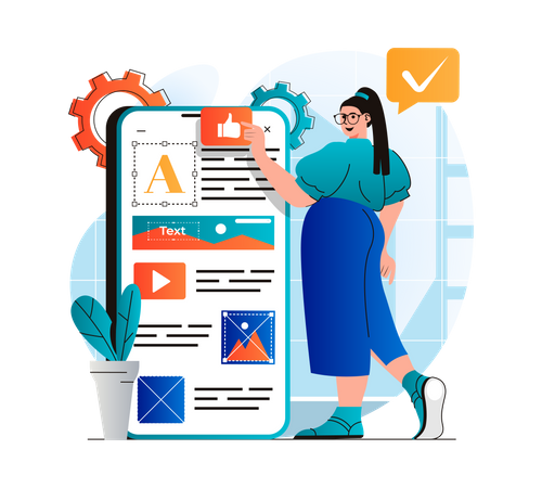 Mujer creando publicación en redes sociales  Illustration