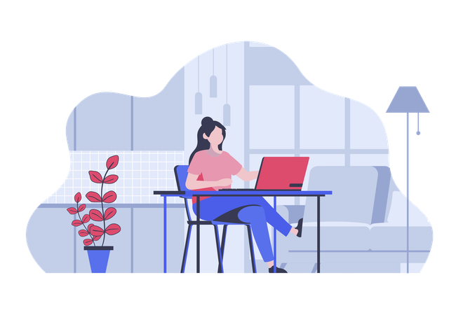 Mujer creando software y aplicaciones móviles trabajando en una computadora portátil  Illustration