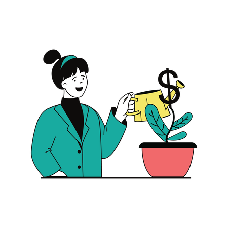 Mujer creciente inversión empresarial  Ilustración