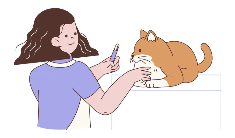 Mujer cuidando a su gato  Ilustración