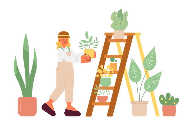 Mujer cuidando plantas  Ilustración