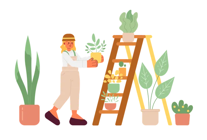 Mujer cuidando plantas  Ilustración