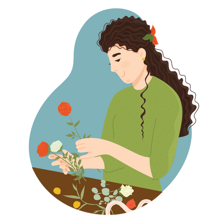 Mujer cuidando plantas  Ilustración